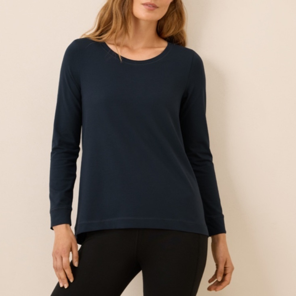 Organic Luxe Stretch Jersey Swing Long Sleeve Tee - Navy